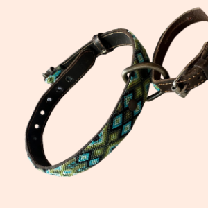 Lederhalsband mit gewebter Bordüre – für mittelgroße Hunde