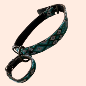 Lederhalsband mit gewebter Bordüre – für mittelgroße Hunde