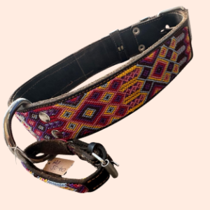 Lederhalsband mit gewebter Bordüre – für große Hunde