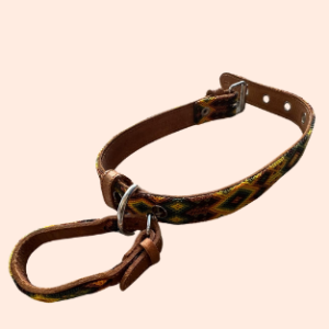 Lederhalsband mit gewebter Bordüre – für mittelgroße Hunde I 35- 45 cm