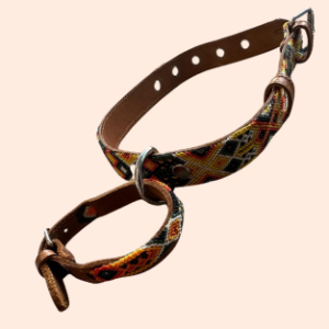 Lederhalsband mit gewebter Bordüre – für mittelgroße Hunde I 35- 45 cm