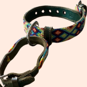 Lederhalsband mit gewebter Bordüre – für kleine Hunde