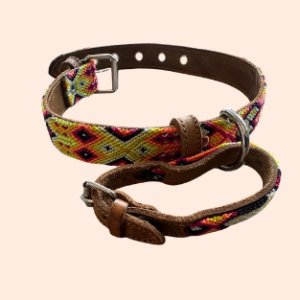 Lederhalsband mit gewebter Bordüre – für mittelgroße Hunde I 35- 45 cm