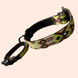 Lederhalsband mit gewebter Bordüre – für kleine Hunde