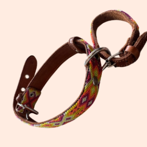 Lederhalsband mit gewebter Bordüre – für mittelgroße Hunde I 35- 45 cm