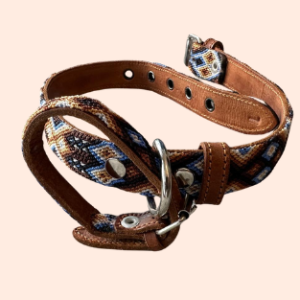 Lederhalsband mit gewebter Bordüre – für mittelgroße Hunde