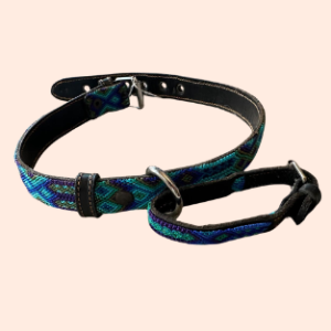 Lederhalsband mit gewebter Bordüre – für mittelgroße Hunde