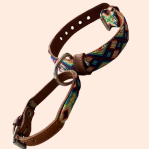 Lederhalsband mit gewebter Bordüre – für kleine Hunde