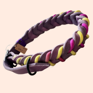 doGStuff Fettleder-Halsband – einfach geflochten mit Paracord