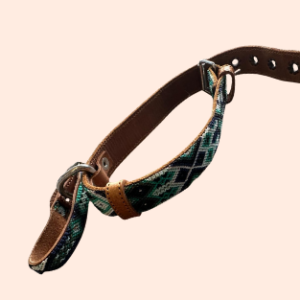 Lederhalsband mit gewebter Bordüre – für mittelgroße Hunde I 35- 45 cm