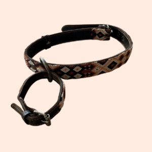 Lederhalsband mit gewebter Bordüre – für mittelgroße Hunde