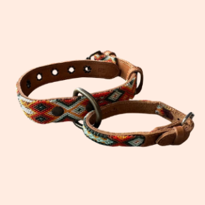 Lederhalsband mit gewebter Bordüre – für kleine Hunde